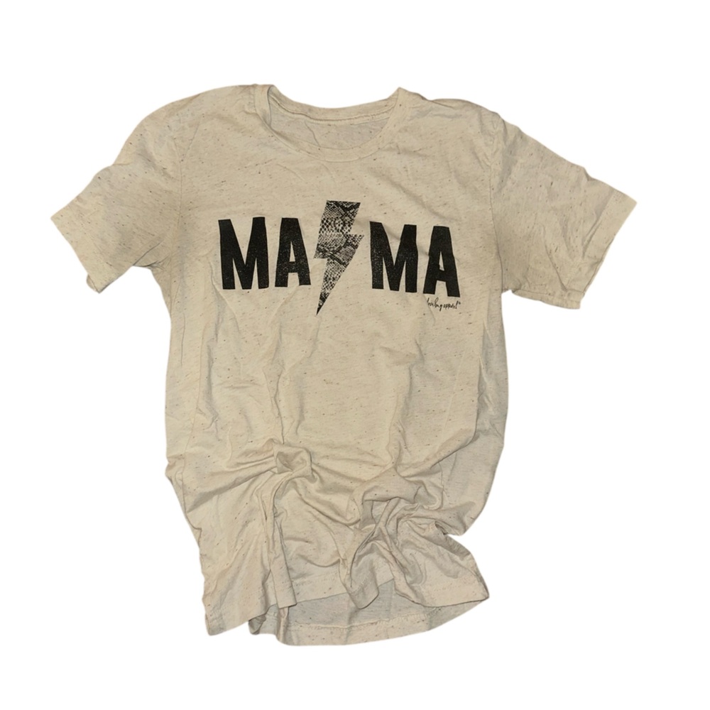 Cream and Black Short Sleeve Tee with Bold Graphic. Size S